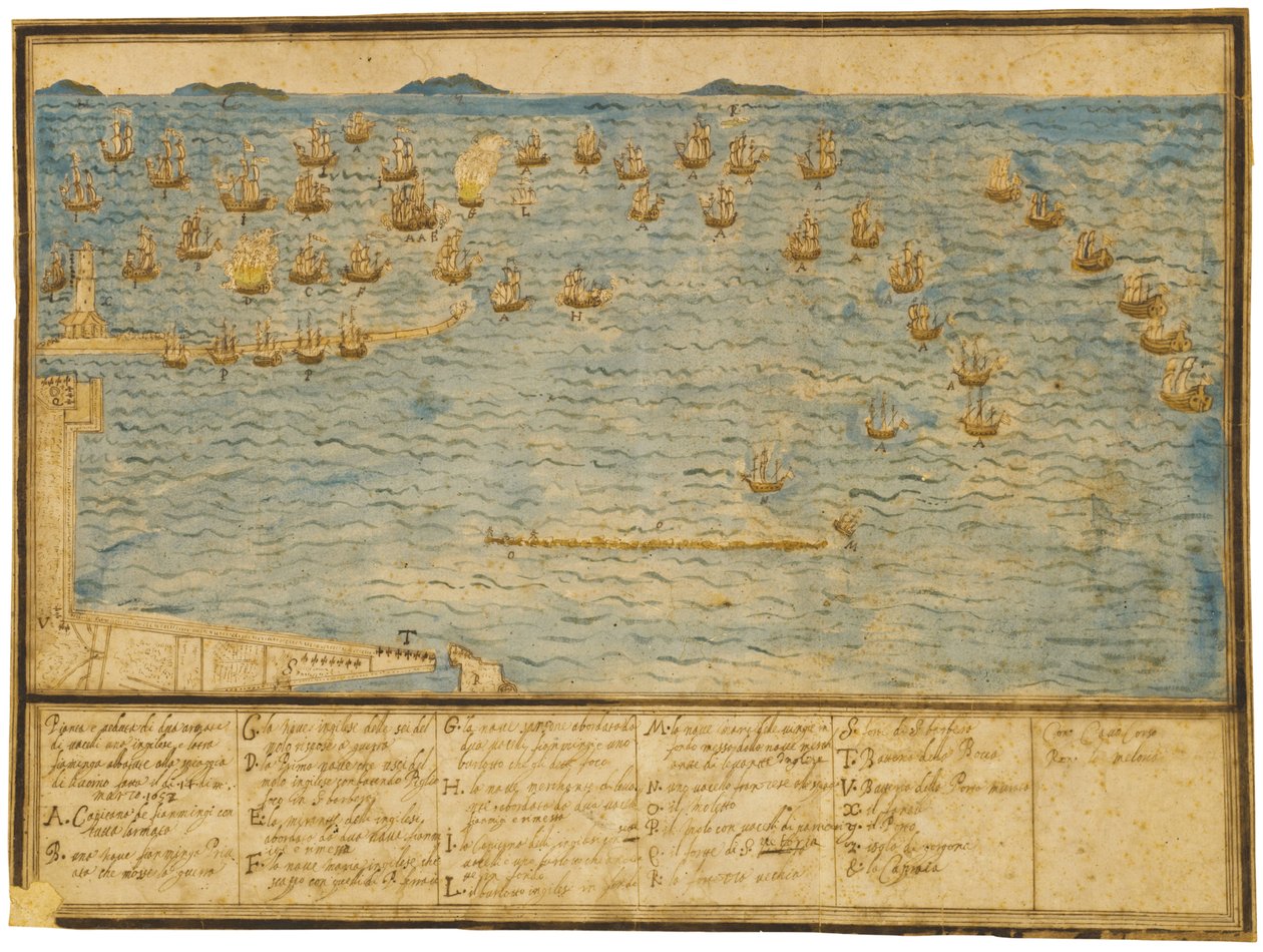 レグホーンの戦いの地形図、1653年 作： アルフォンソ・ザ・ヤング・パリギ