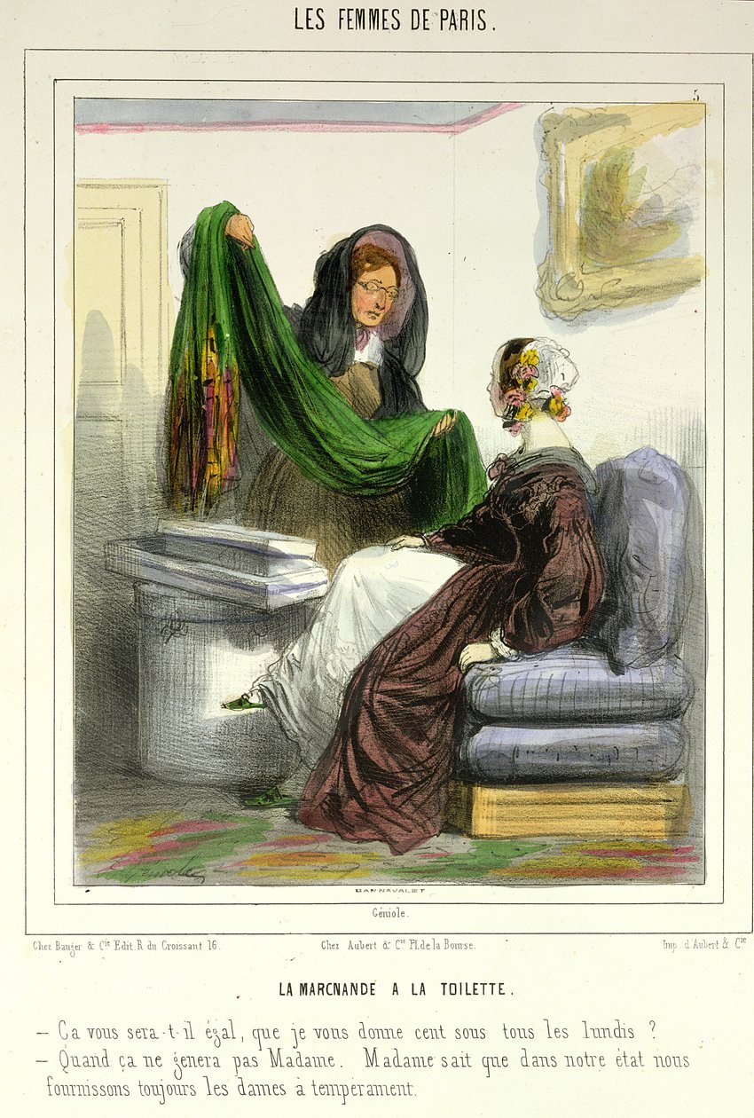 布の売り手、「Les Femmes de Paris」からのプレート5、1841〜42 作： アルフレッドアンドレジェニオール