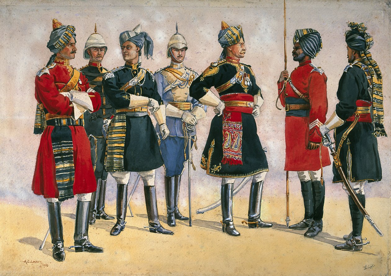 1911年、1910年に発行されたイギリスの将校、インド軍、「インドの軍隊」のイラスト 作： アルフレッド・クローディ・ロヴェット