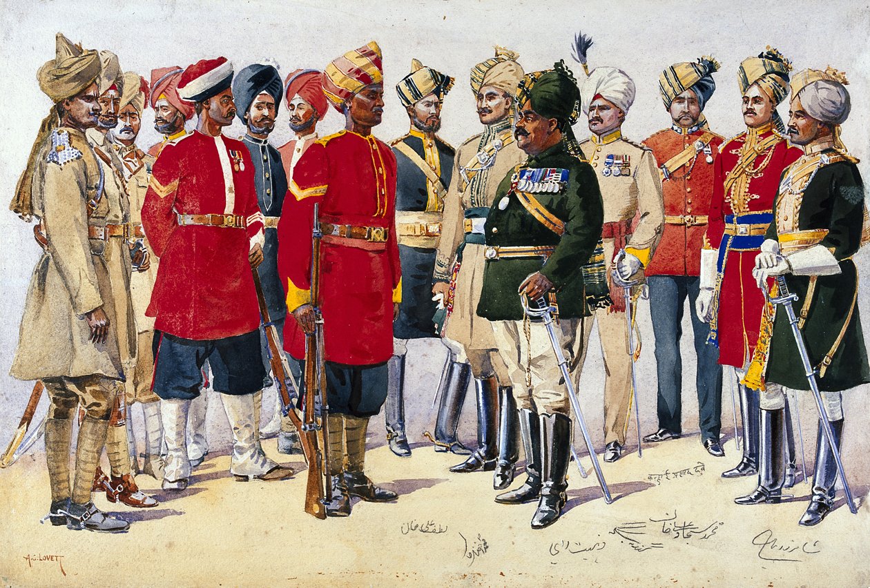 帝国軍部隊、GFマクマン少佐による「インドの軍隊」の図解、1911年、1908年発行 作： アルフレッド・クローディ・ロヴェット