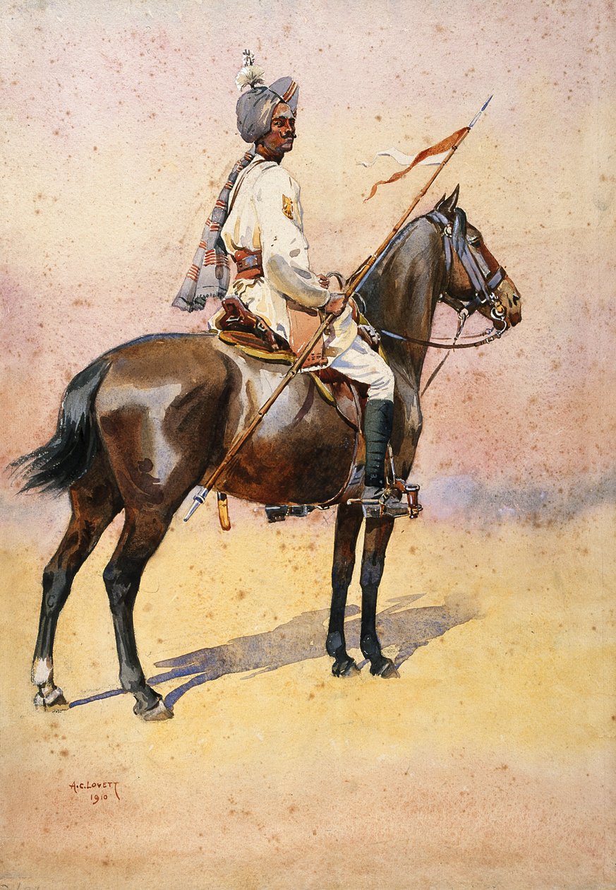 Jodphur Sardar Risala、Ratore Rajput、GFマクマン少佐による「インドの軍隊」のイラスト、1911年、1910年発行 作： アルフレッド・クローディ・ロヴェット