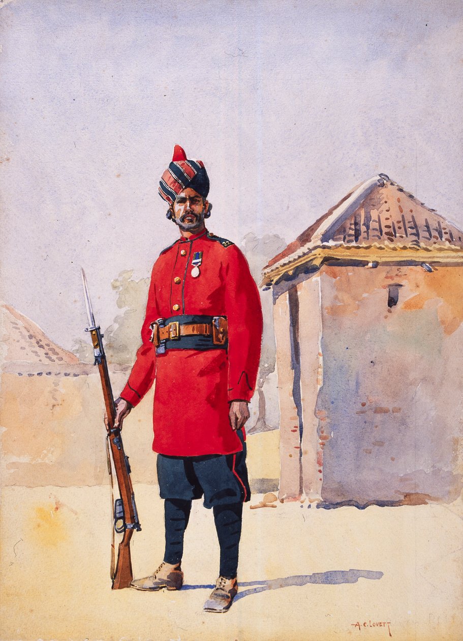 シャープールの第22パンジャビスアワンの兵士、GFマクマン少佐による「インドの軍隊」のイラスト、1908年に1911年に出版 作： アルフレッド・クローディ・ロヴェット