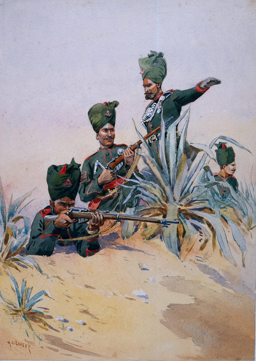 125ネーピアのライフルの兵士、GFマクマン少佐による「インドの軍隊」のイラスト、1908年に1911年に出版 作： アルフレッド・クローディ・ロヴェット