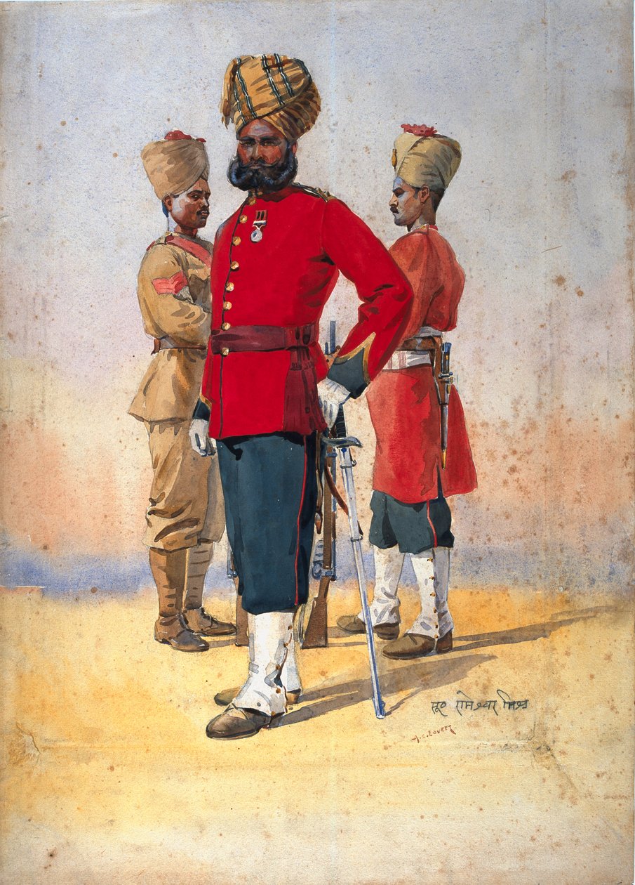 第1と第3のブラフマンの兵士、サブダール、GFマクマン少佐による「インドの軍隊」のイラスト、1911年、1908年発行 作： アルフレッド・クローディ・ロヴェット