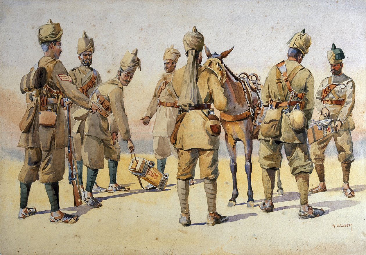 第46と第33のパンジャビスの兵士、GFマクマン少佐による「インドの軍隊」のイラスト、1911年、1908年発行 作： アルフレッド・クローディ・ロヴェット