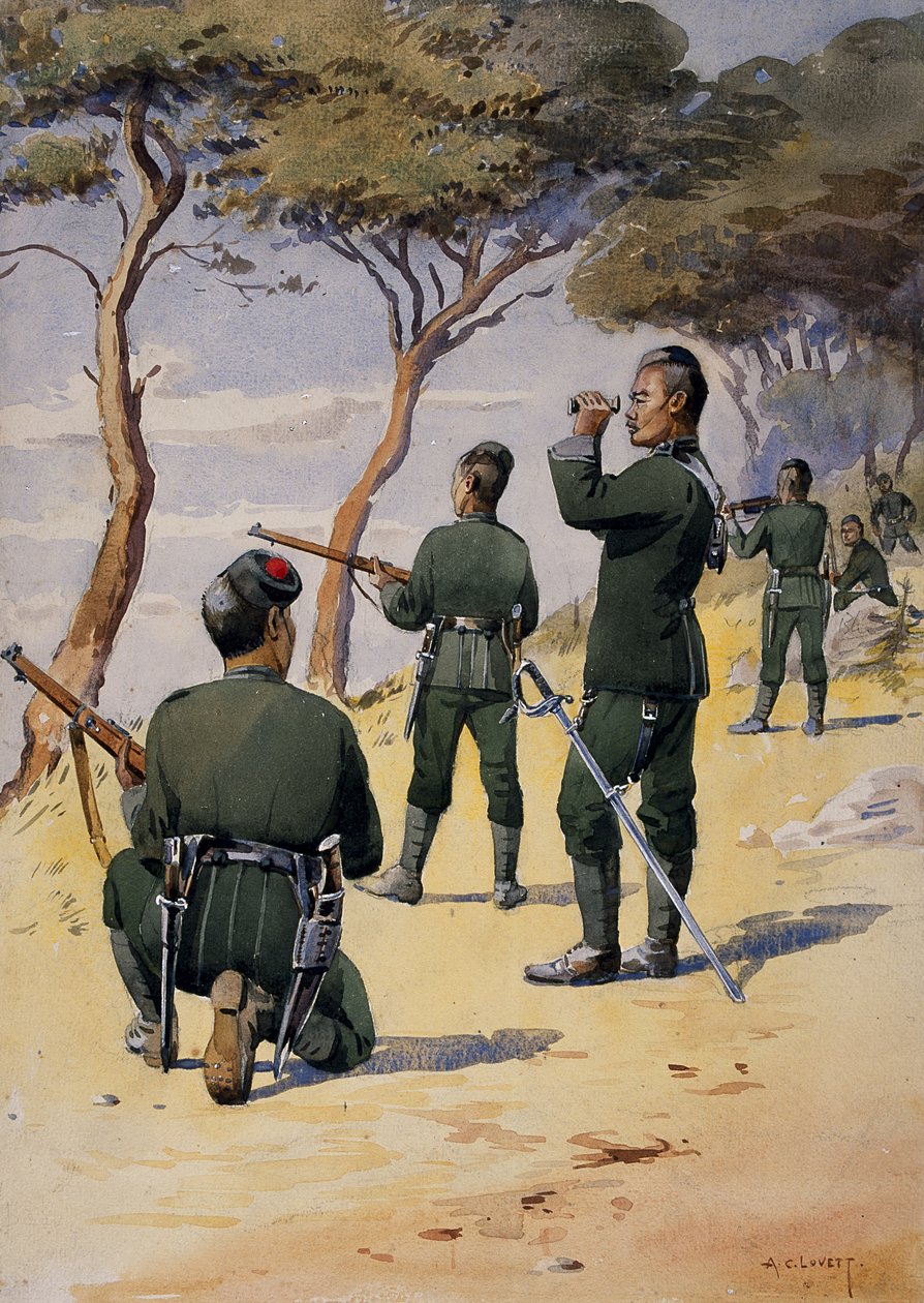 第6グルカライフルの兵士、GFマクマン少佐による「インドの軍隊」のイラスト、1911年、1908年発行 作： アルフレッド・クローディ・ロヴェット