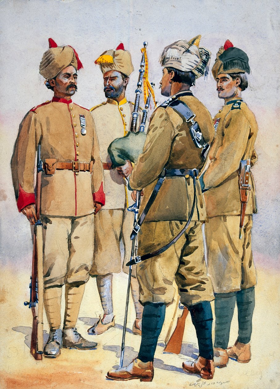 フロンティアフォースの兵士、GFマクマン少佐による「インドの軍隊」のイラスト、1911年、1908年発行 作： アルフレッド・クローディ・ロヴェット
