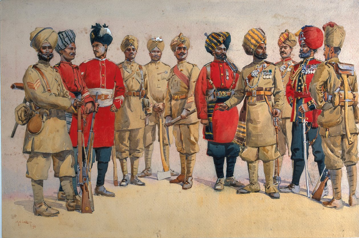パイオニア連隊の兵士、GFマクマン少佐による「インドの軍隊」のイラスト、1911年、1908年発行 作： アルフレッド・クローディ・ロヴェット