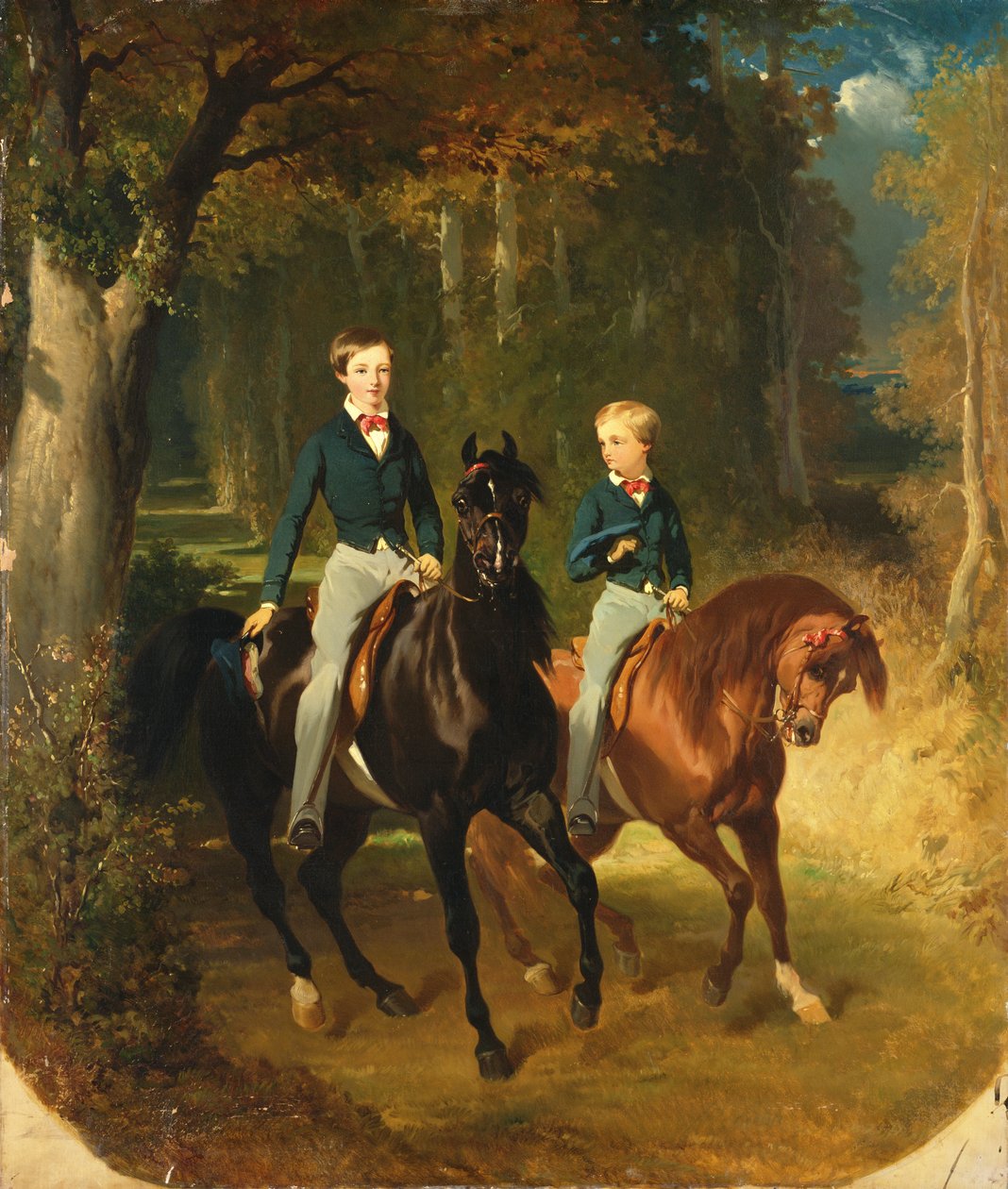 ルイ・フィリップ・ドルレアン（1838-94）コンテ・ド・パリとその兄弟、ロバート・ドルレアン（1840-1910）1849年頃、クレアパルク公園のデュ・ド・シャルトル 作： アルフレッド・デドルー