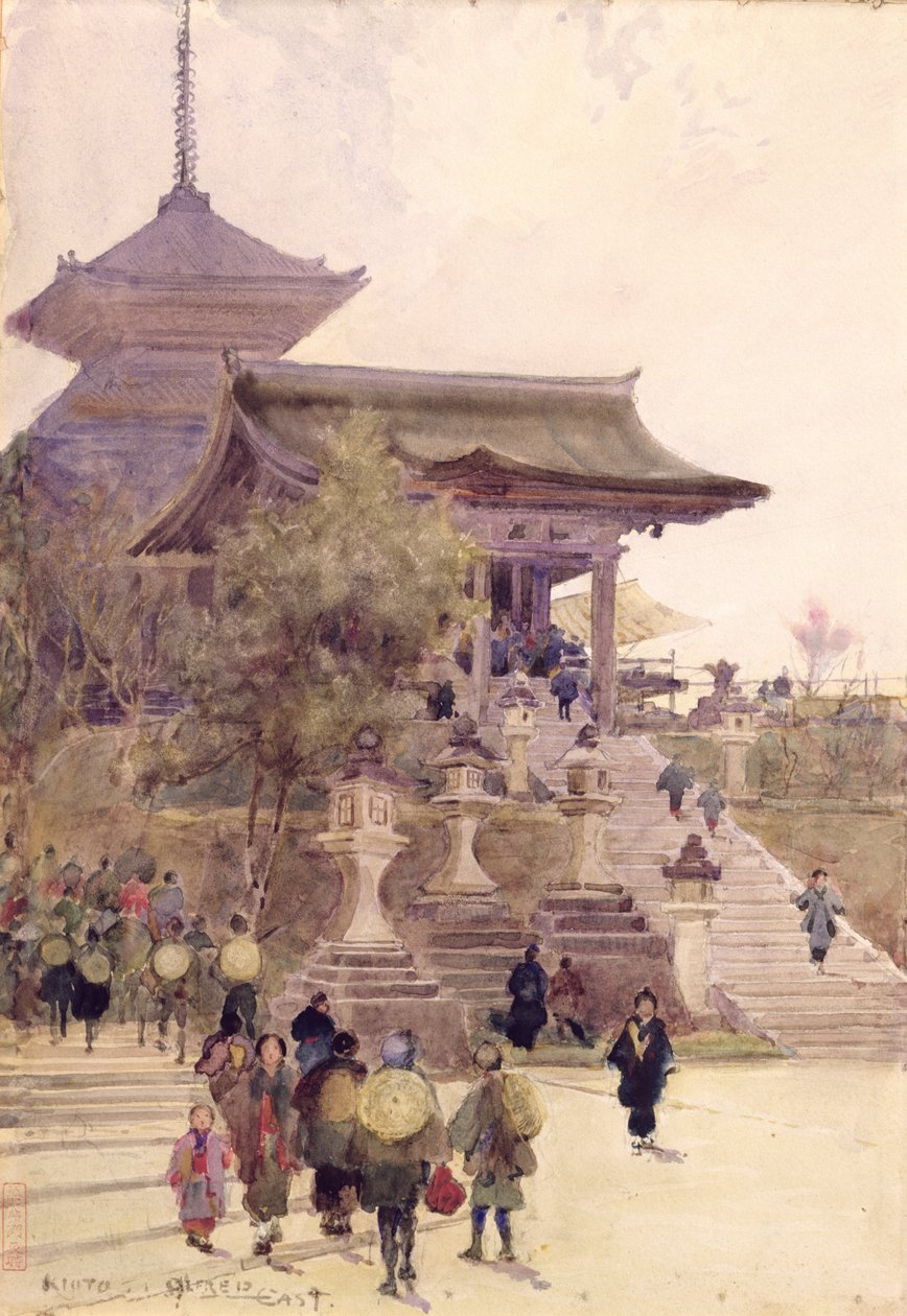 巡礼者が昇順で、京都の清水寺への入り口 作： アルフレッドイースト