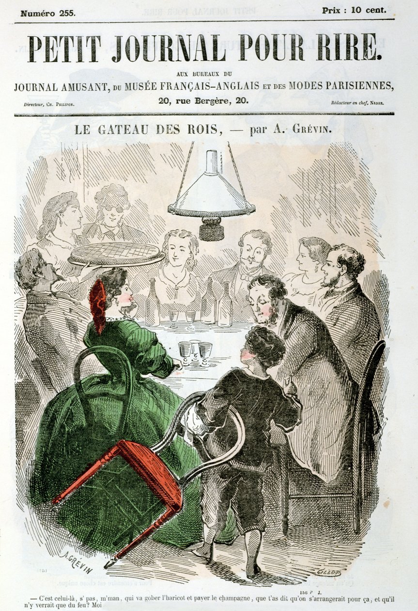 「Le Petit Journal Pour Rire」（1865年頃）から12夜を祝う家族「Le Gateau de Rois」 作： アルフレッド・グレビン