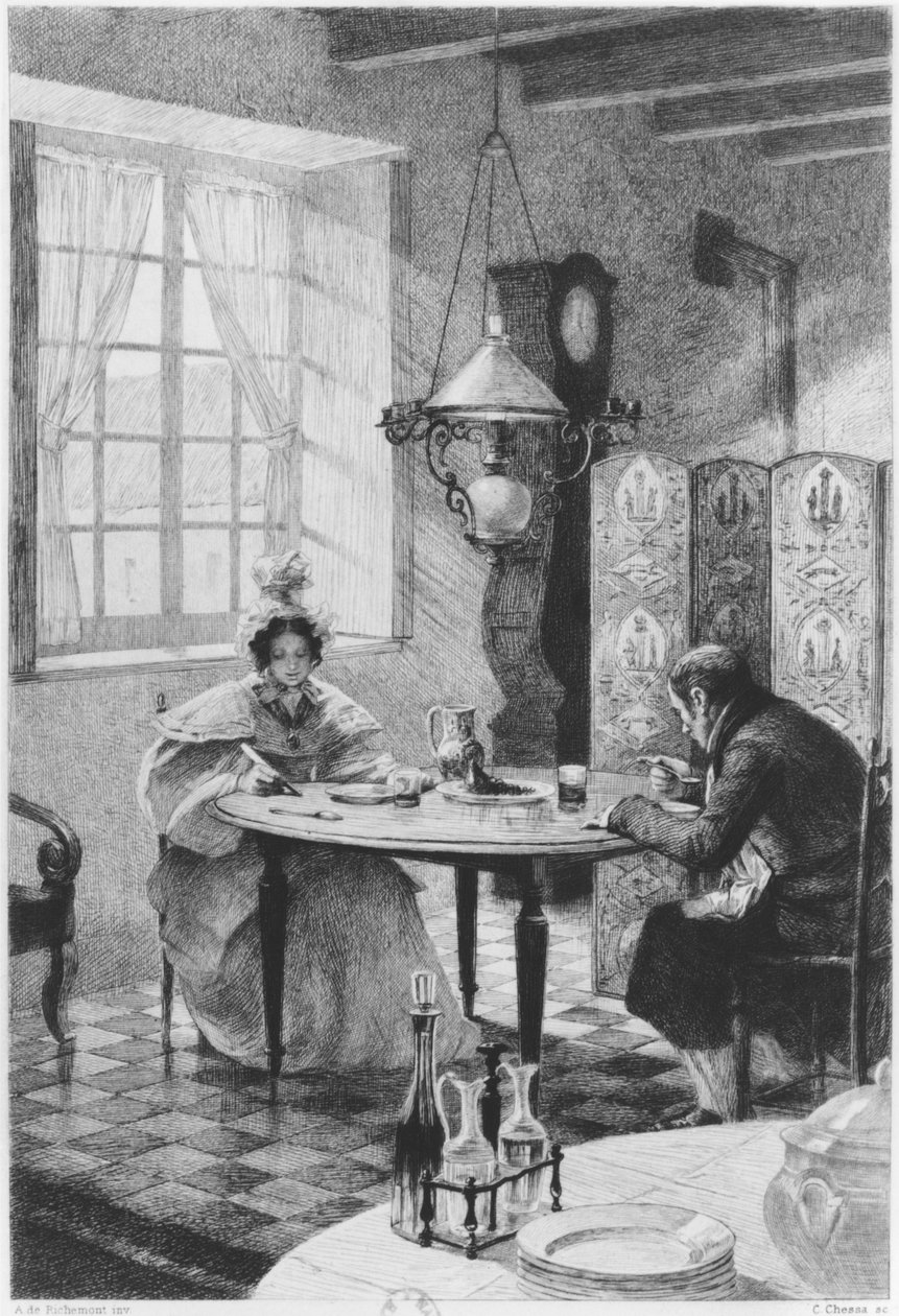 エマとチャールズボーヴァリー、ギュスターヴフローベール（1821-80）による「マダムボーヴァリー」のイラスト、カルロケッサ（1855-1925）による彫刻1905 作： アルフレッドポールマリーリシュモン
