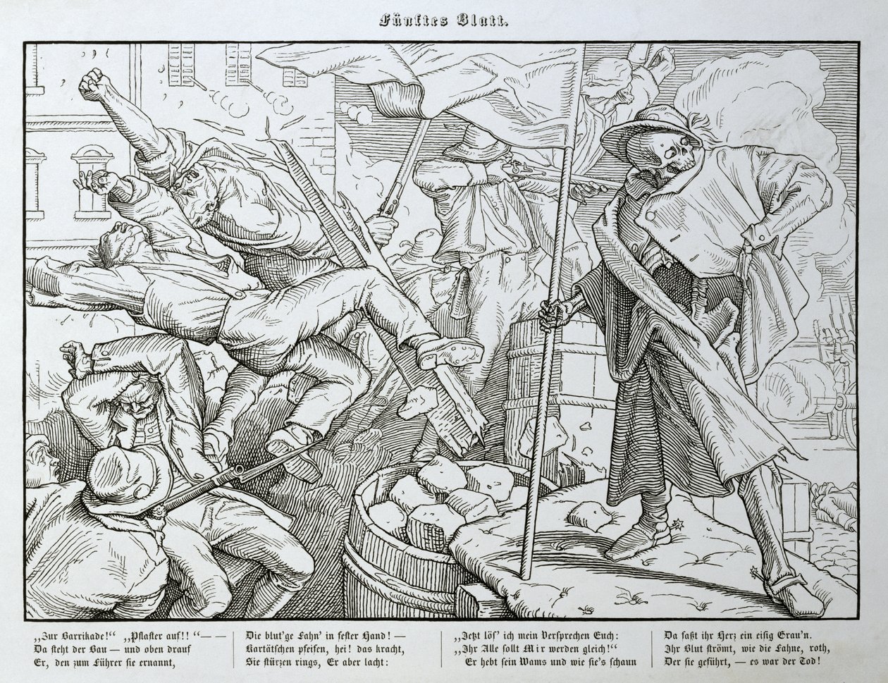 1849年にライプツィヒでGeorg Wigandが出版した「Another Dance of Death」からのバリケードでの死 作： アルフレッド・レテル