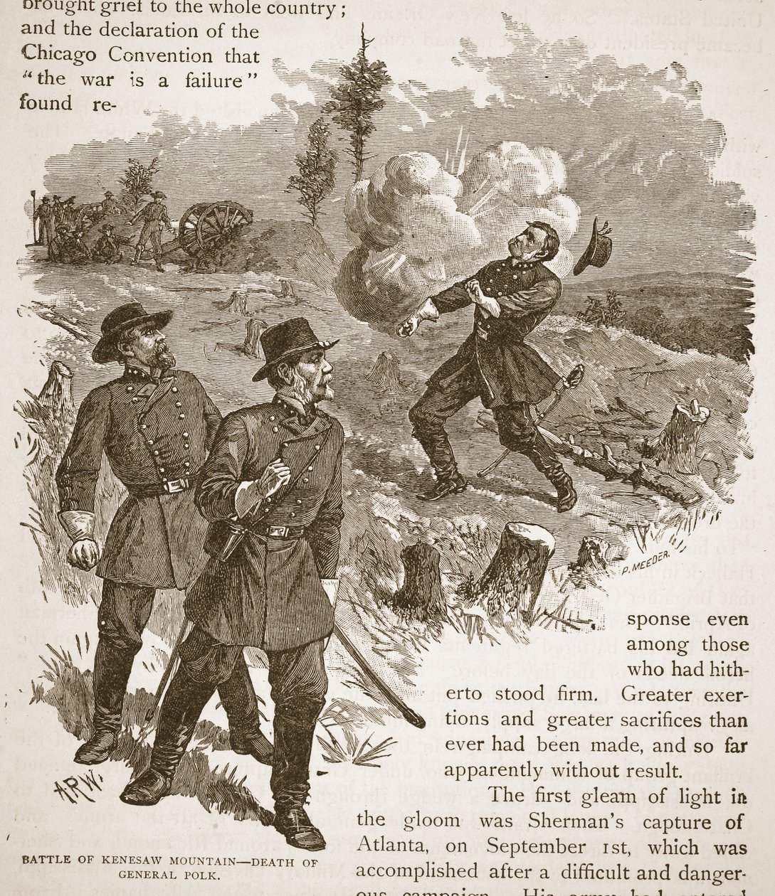 ケネソーマウンテンの戦い-ブックパブのポーク将軍の死。 1896 作： アルフレッド・ルドルフ・ウォード
