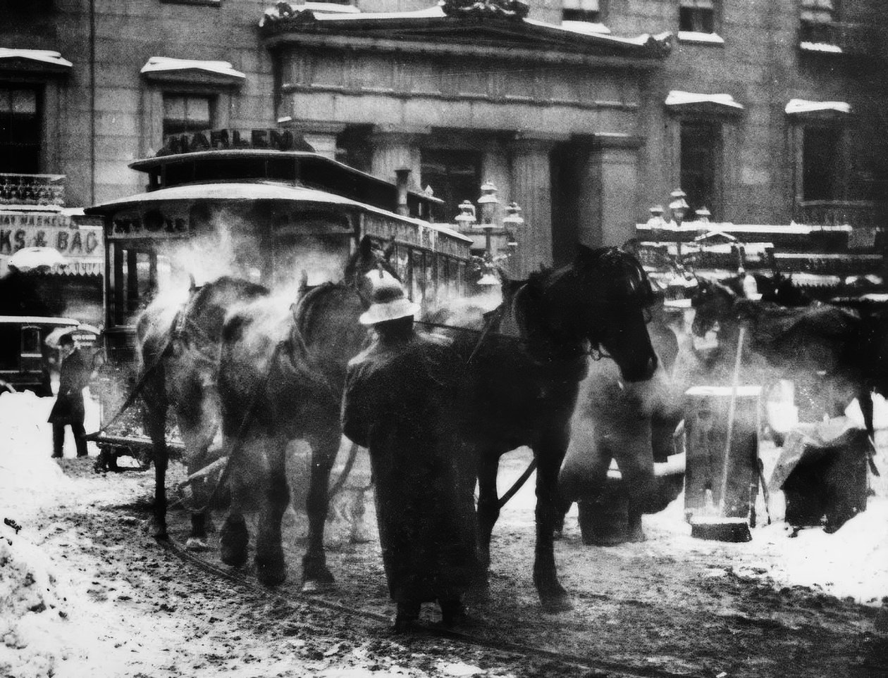 1892年のニューヨークの馬が引くトラム-写真。 作： アルフレッド・スティグリッツ
