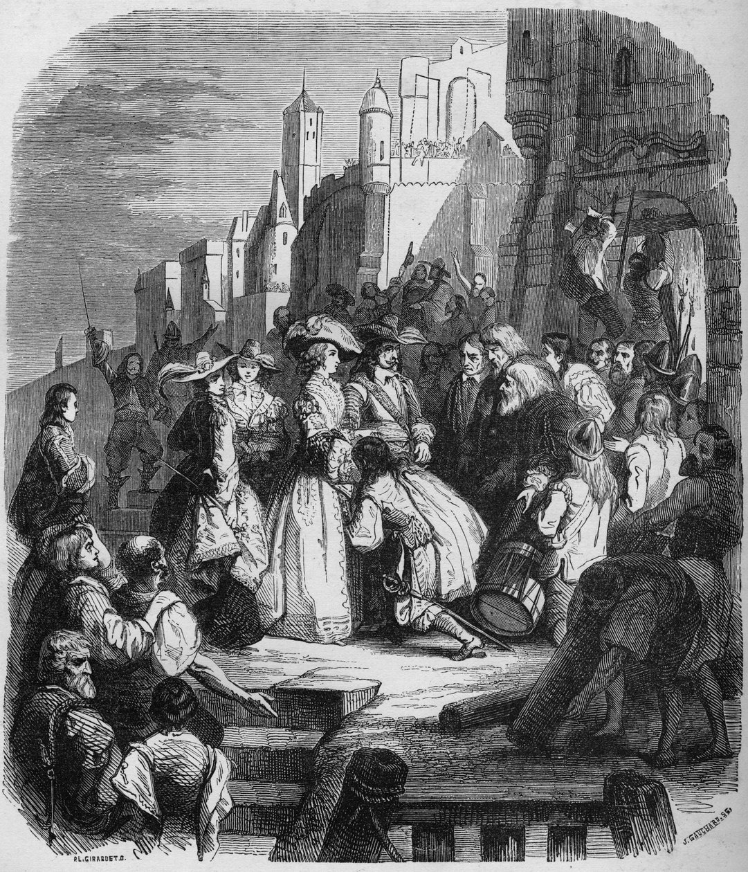 1652年3月27日、マドモアゼル・ド・モンパンシエはフロンドの時代にオルレアンに入った。アルフレッド・ヨハノ（1800-1837）による絵画の後のエングレーヴィング。 作： アルフレッド（後）ヨハノット