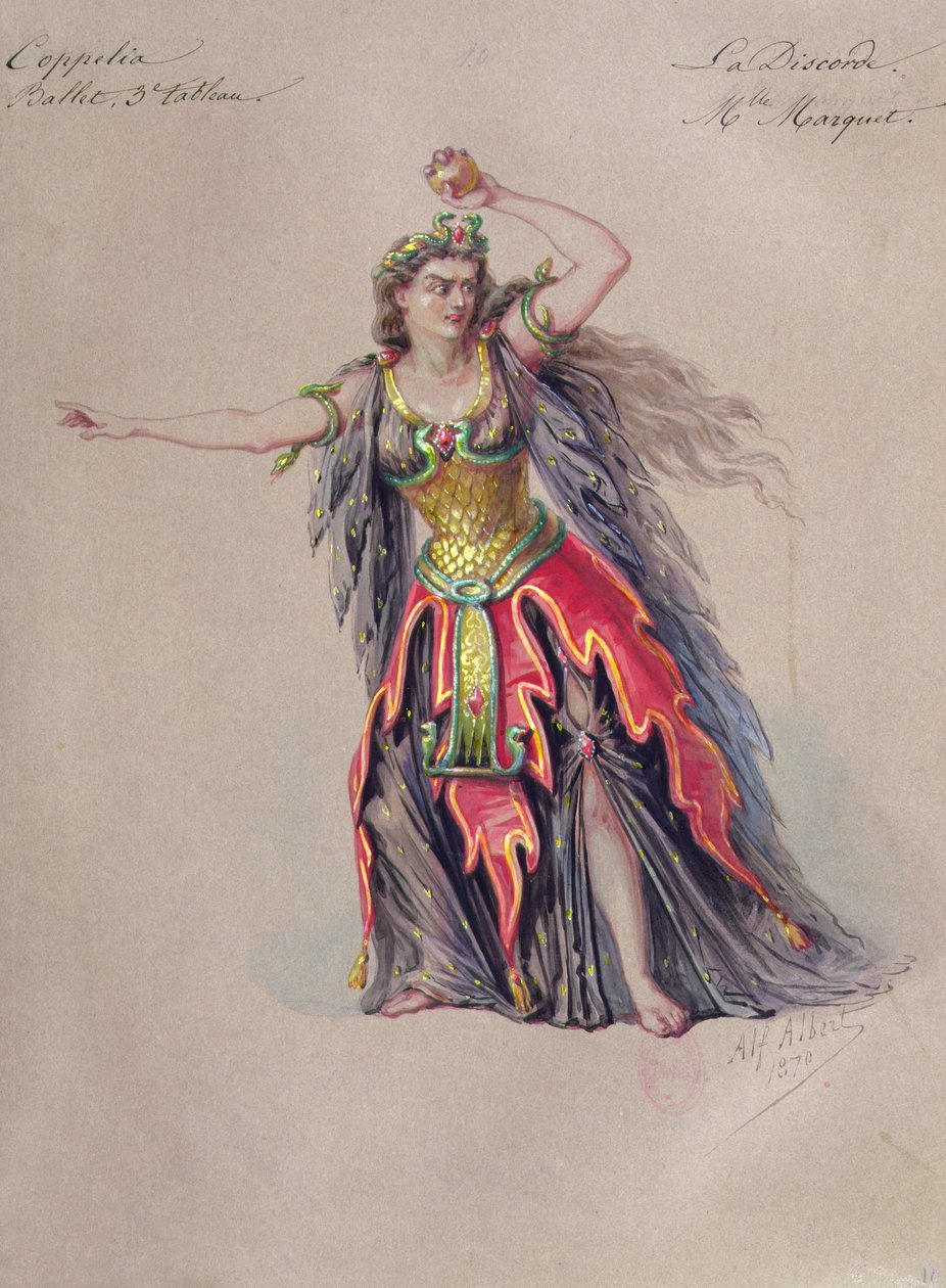 レオ・デリベス（1836-91）のバレエ「コッペリア」における「不和」の衣装デザイン 作： アルフレッド・アルバート