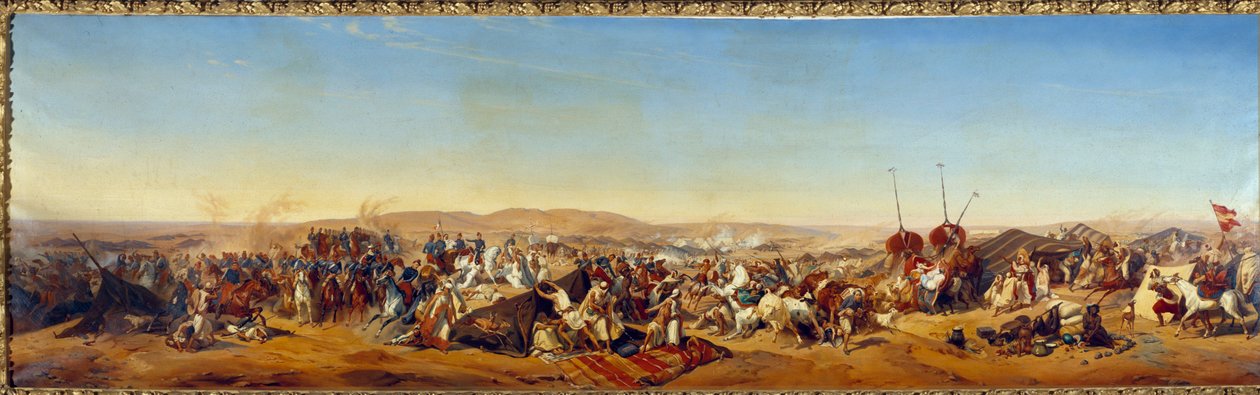 アルジェリアのコンケーテ（1830年〜1847年）。"TaguinのAumale公爵によるAbd el Kader (Abd-el-Kader or ibn Muhyi al-Din al-Hasani) (1807-1883)のSmalah (Smala)の捕獲 作： アルフレッド・チャールズ・フェルディナンド・デカーン