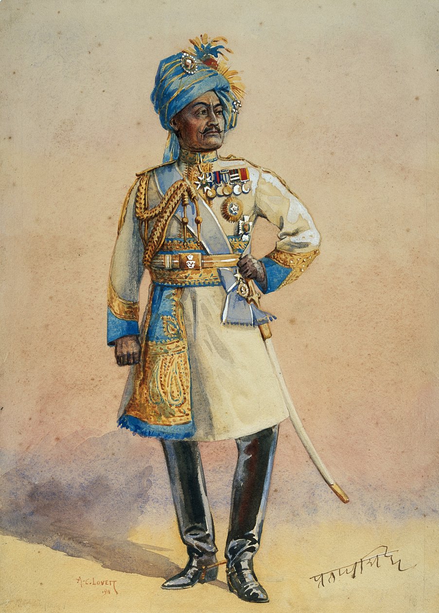 HHマハラジャ少佐、プラタップシンバハドゥル少佐、GFマクマン少佐による「インドの軍隊」のイラスト、1911年発行 作： アルフレッド・クローディ・ロヴェット