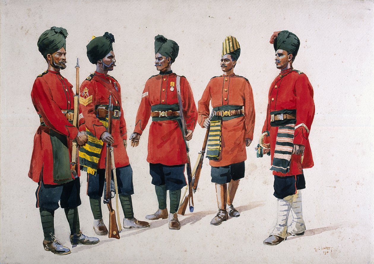 1911年、1910年に発行されたGFマクムン少佐による「インドの軍隊」のイラスト、元「ハイデラバード偶発歩兵」の兵士 作： アルフレッド・クローディ・ロヴェット