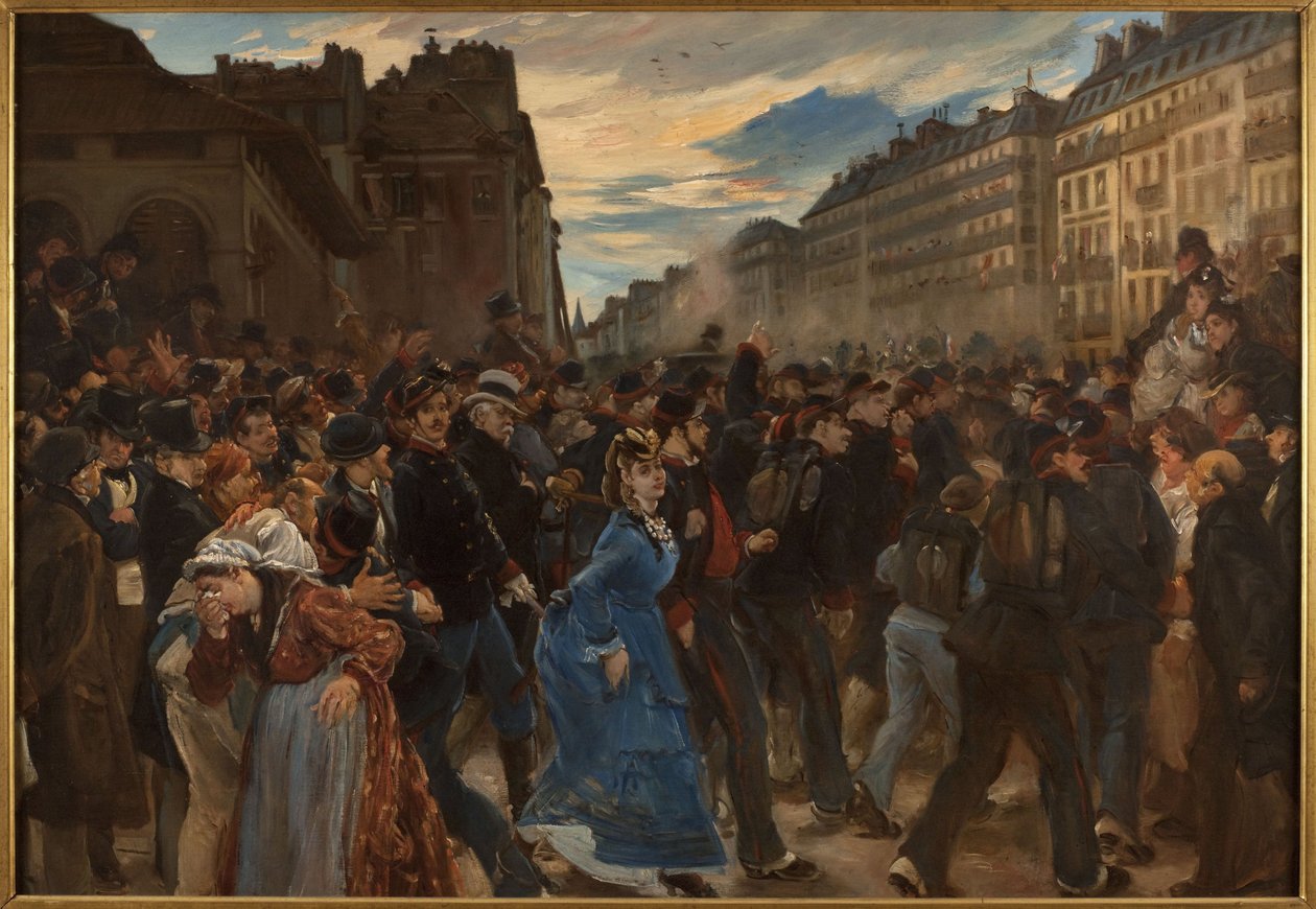 1870年7月、移動する人々、1879年頃（油彩・カンヴァス） 作： アルフレッド・デホーデンク