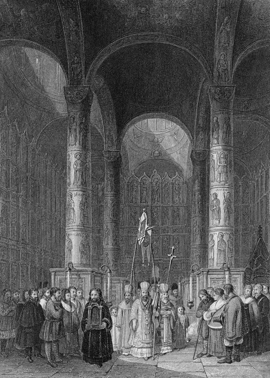 T.ハイアム、1835年に彫刻された、聖母被昇天大聖堂の内部 作： アルフレッド・ゴマーサル・ビッカーズ