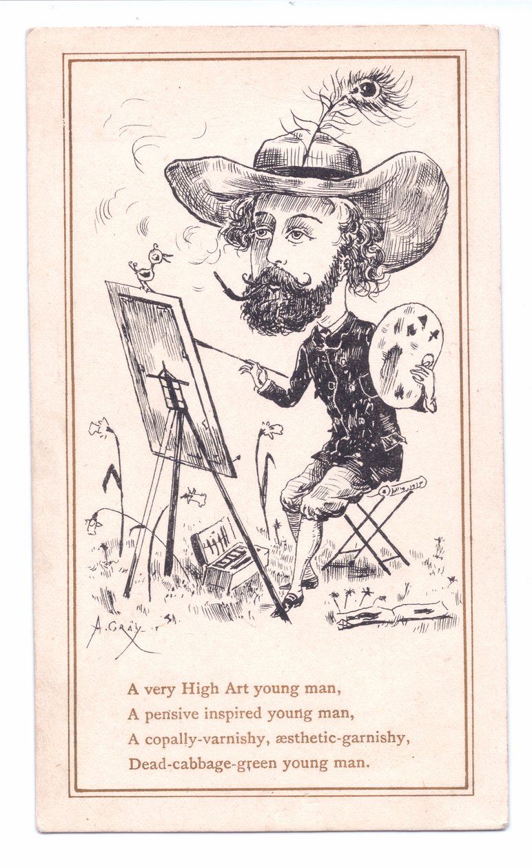 絵を描く美学者のヴィクトリアン・グリーティングカード、1881年頃（モノクローム 作： アルフレッド・グレイ