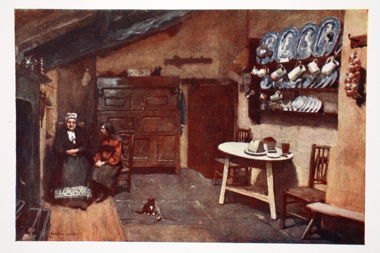 1920年頃のオリジナルの水彩画の版画のポートフォリオからの古いインキッチン、コニストン 作： アルフレッドヒートンクーパー