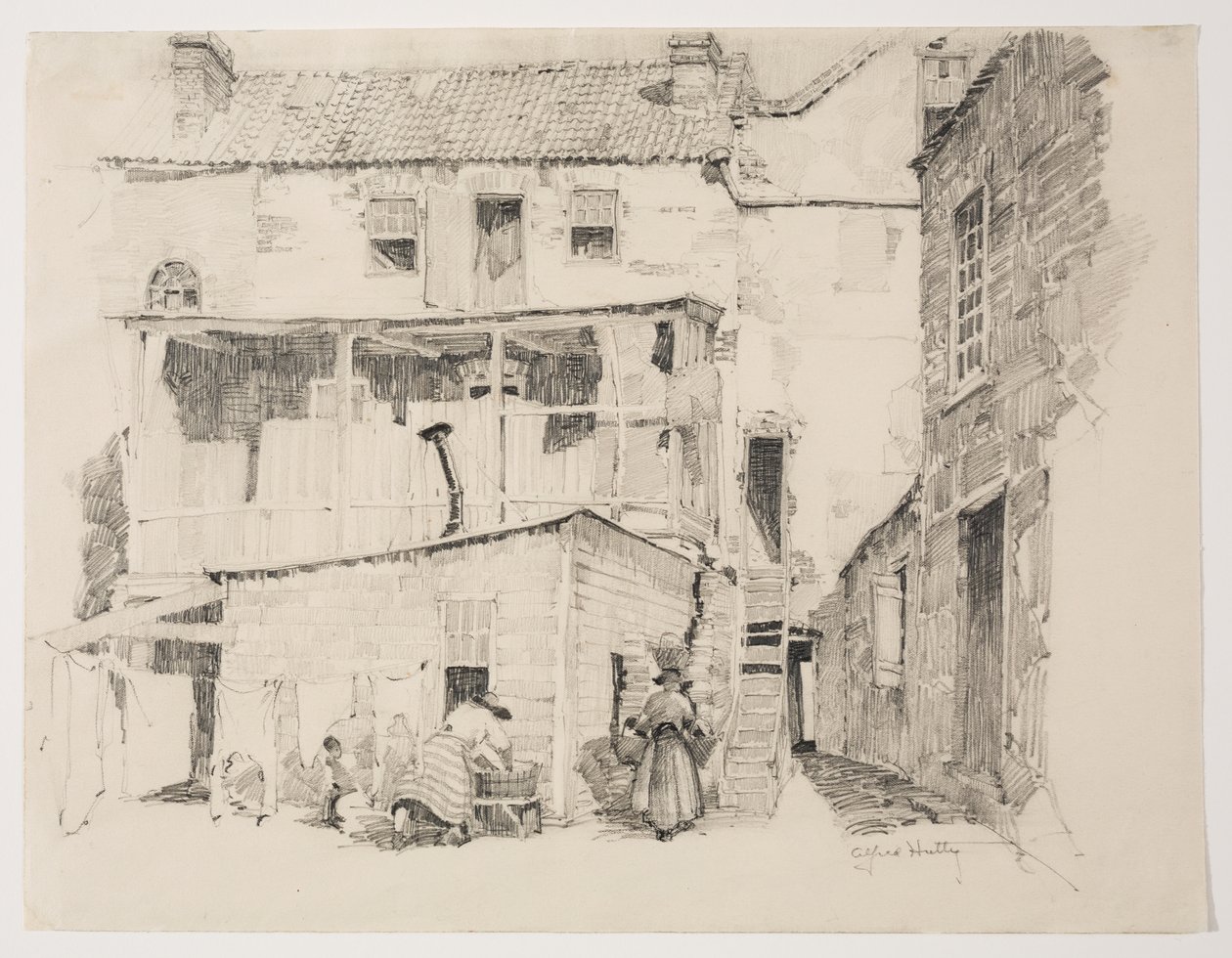 チャールスタウンの月曜日の朝、1877-1922年頃（鉛筆画） 作： アルフレッド・ヒーバー・ハッティ