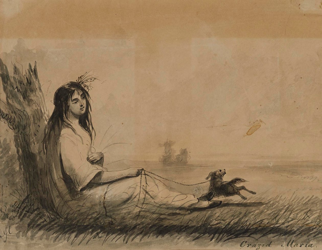 リードにつながれた犬を伴う横たわる女性たち（ローレンス・スターン『感傷旅行』、1768年より） 作： アルフレッドジェイコブミラー