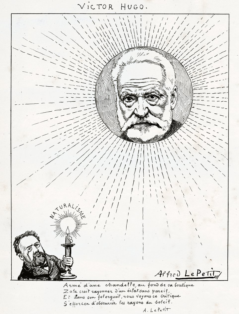 ヴィクトル・ユーゴーとエミール・ゾラの風刺画 1875-1880年頃（エングレーヴィング 作： アルフレッド・ル・プティ