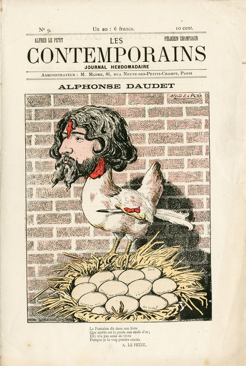Les Contemporains "の第9号『Satirique en Colours』の表紙。アルフォンス・ドーデ - 叙情詩 - Houle, Daudet Alphonse - イラスト：Alfred Le Pepetit (1841-1909) 作： アルフレッド・ル・プティ
