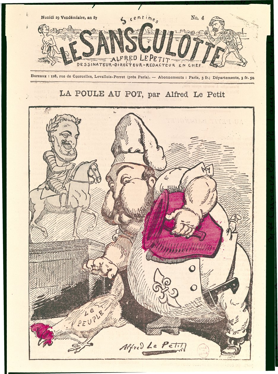 アンリシャルルフェルディナンドマリーデュードネ（1820-83）のシャンボール伯爵の似顔絵「ルポールオーポット」、「ルサンキュロット」、1879年 作： アルフレッド・ル・プティ