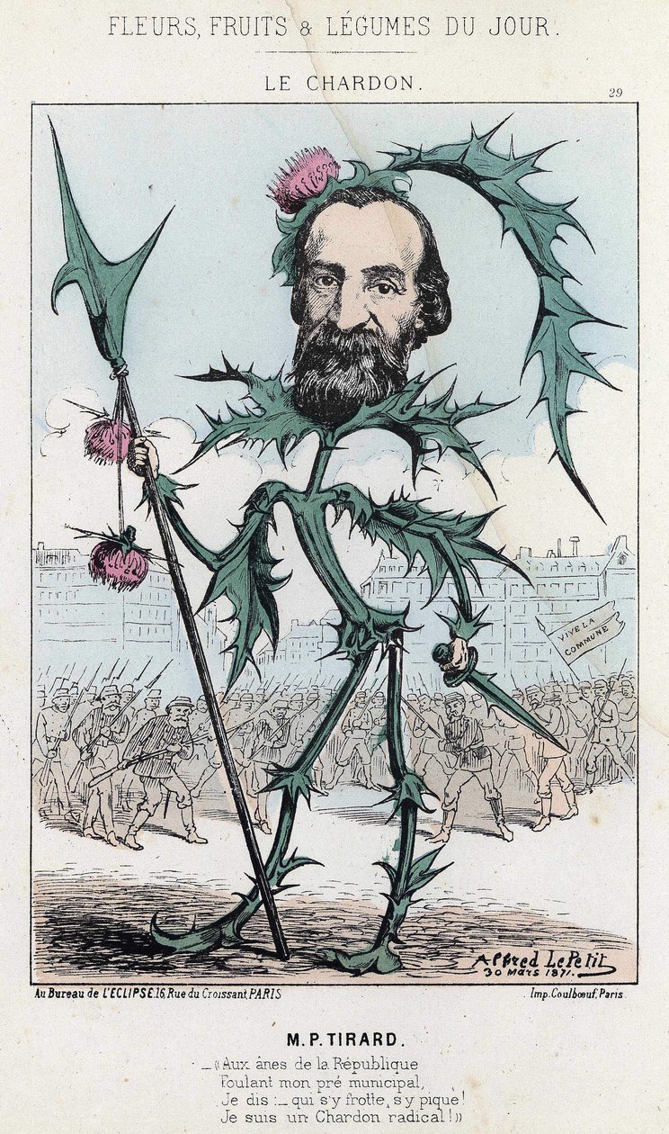 Le Thistle：P.Tirardに関する風刺画 - 1871年3月30日の「今日の花、果物、野菜」の写真 作： アルフレッド・ル・プティ