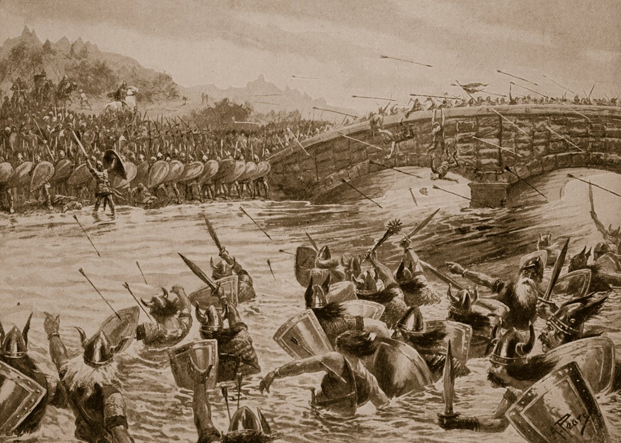 マルドンの戦い、991年、「ハッチンソンのイギリス国民の物語」、1923年頃のイラスト 作： アルフレッド・パース
