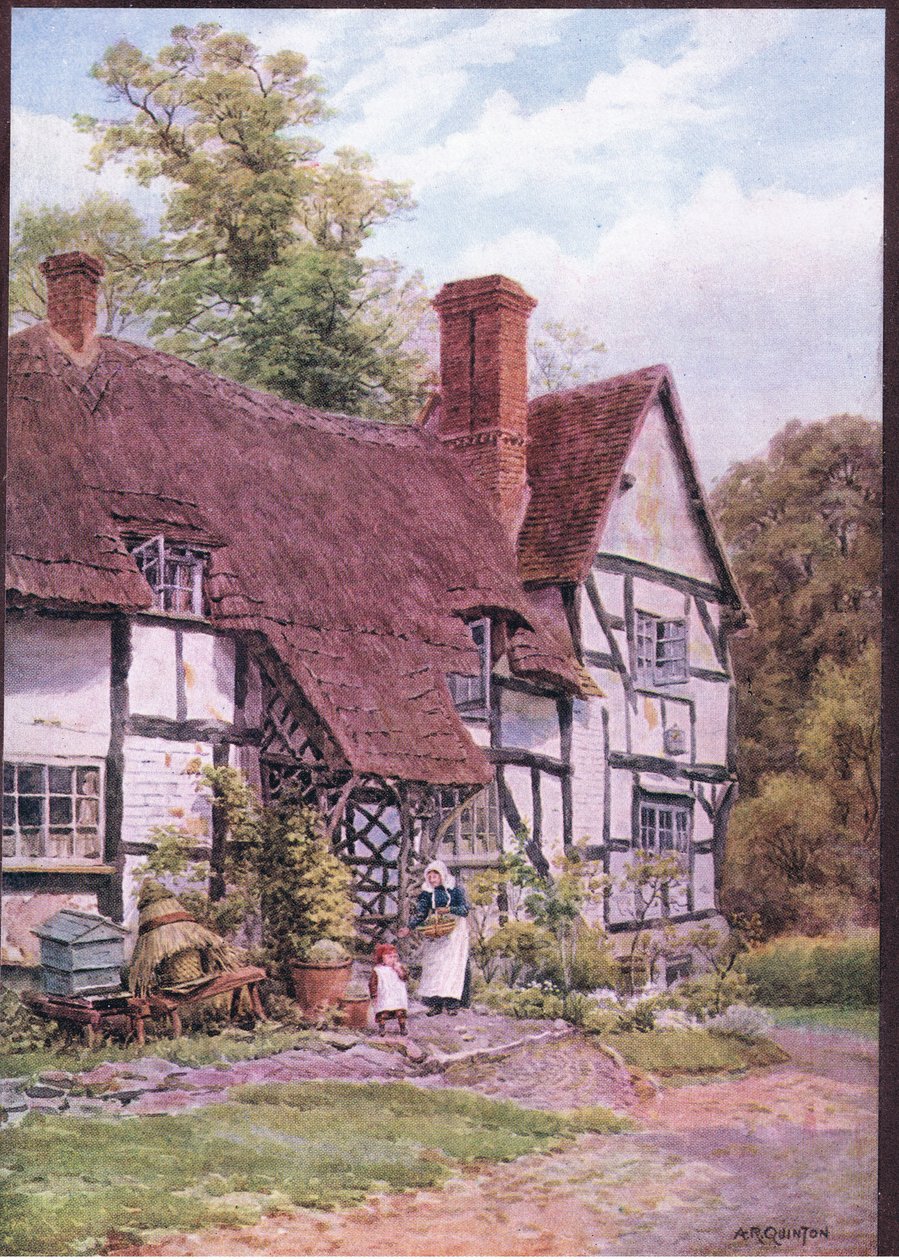 ウスター州イヴシャム近郊のハヴィントン、デント＆サンズ社発行の「The Cottages and the Village Life of Rural England」より 作： アルフレッドロバートクイントン