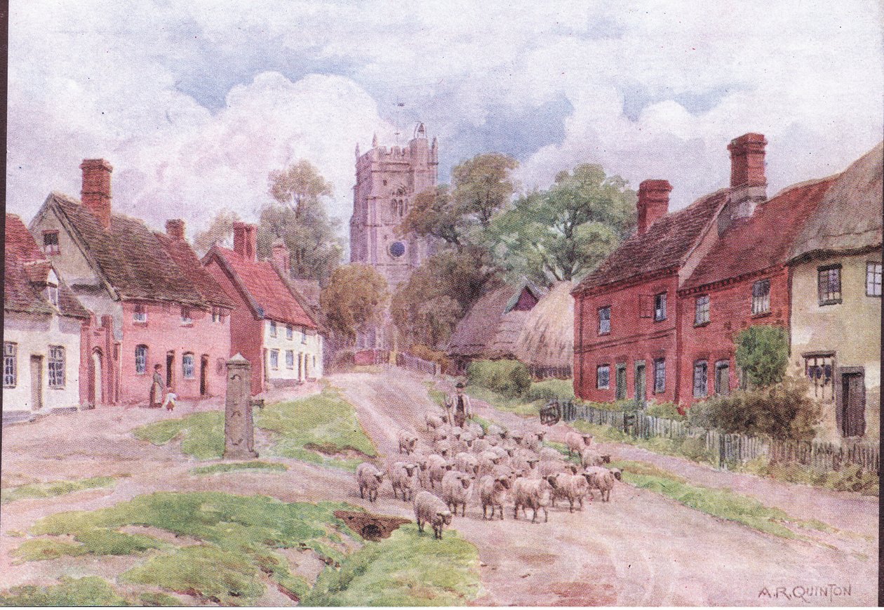 デント＆サンズ社発行の「The Cottages and the Village Life of Rural England」より、サフォーク州のMonks Eleigh。 作： アルフレッドロバートクイントン