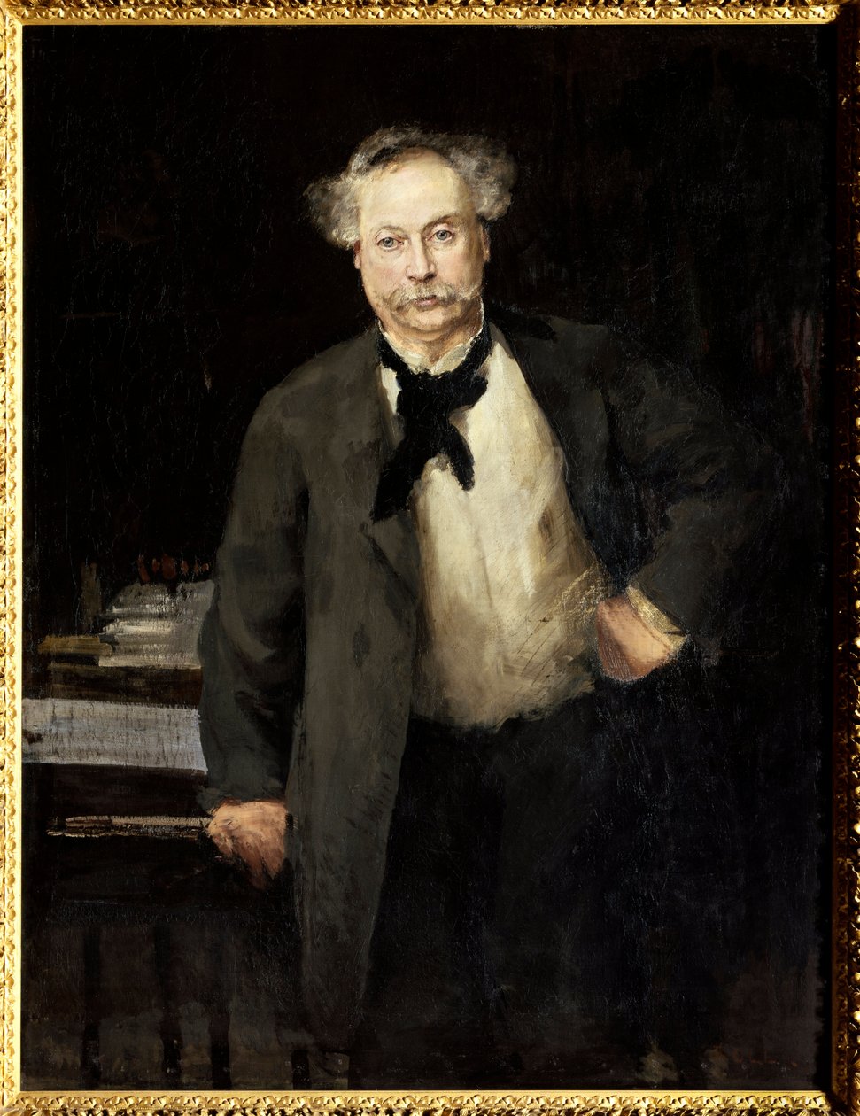 フランスの作家、アレクサンドル・デュマ・ジュニア（1824-1895）の肖像。アルフレッド・フィリップ・ロール（1846-1919）による絵画 作： アルフレッドロール