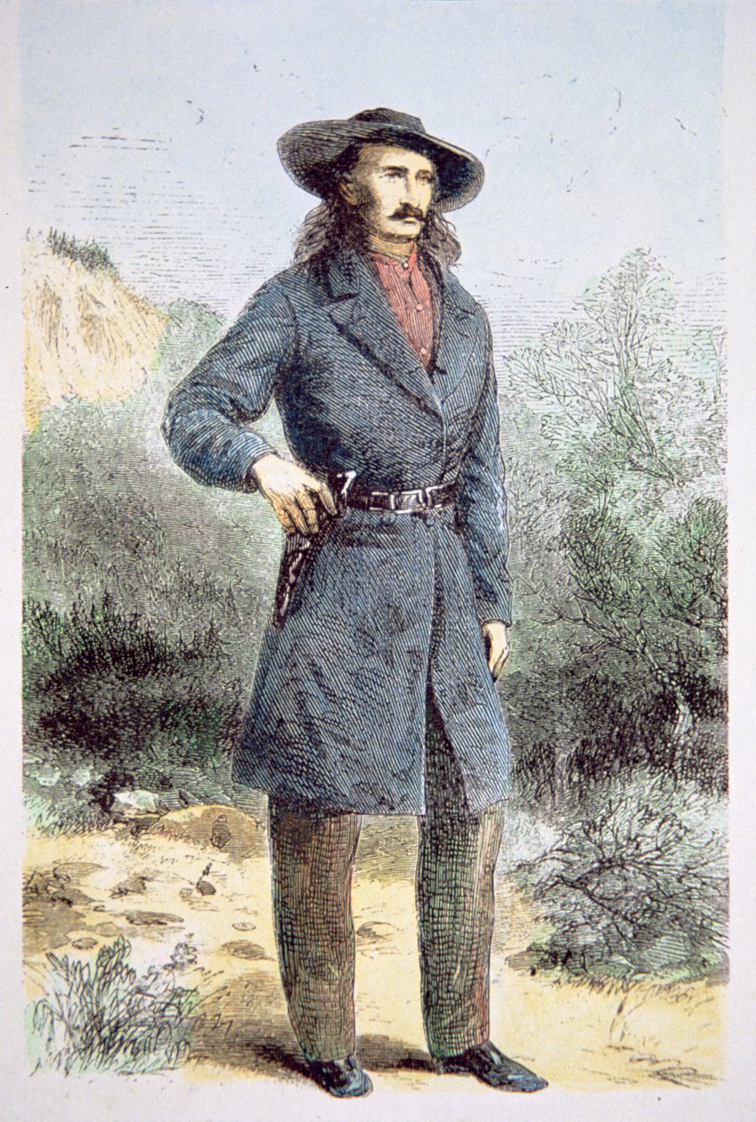 1867年2月の「ハーパース」誌に掲載された「ワイルド・ビル」ヒコック（1837-76）の最初の写真（カラーリトグラフ）。 作： アルフレッド・ルドルフ（後）ウォード