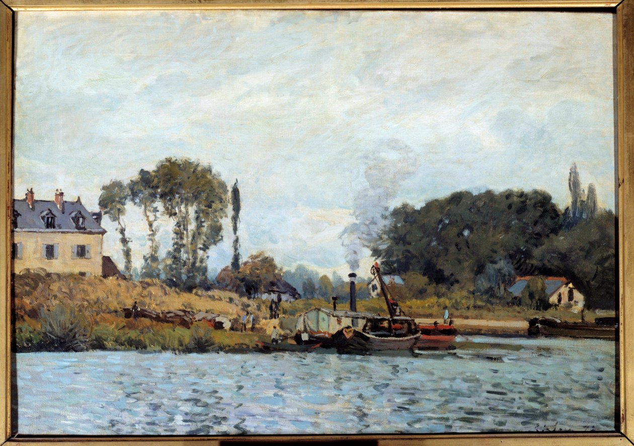 ブージヴァルの閘門に停泊中のボート アルフレッド・シスレー（1839-1899）の絵画 1873年 日。0.46x0.65 m パリ、オルセー美術館 作： アルフレッド・シスレー