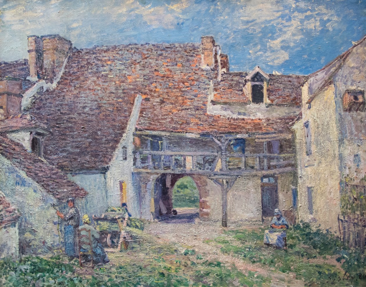 フランス語：Cour de ferme à Saint-Mammès 作： アルフレッド・シスレー