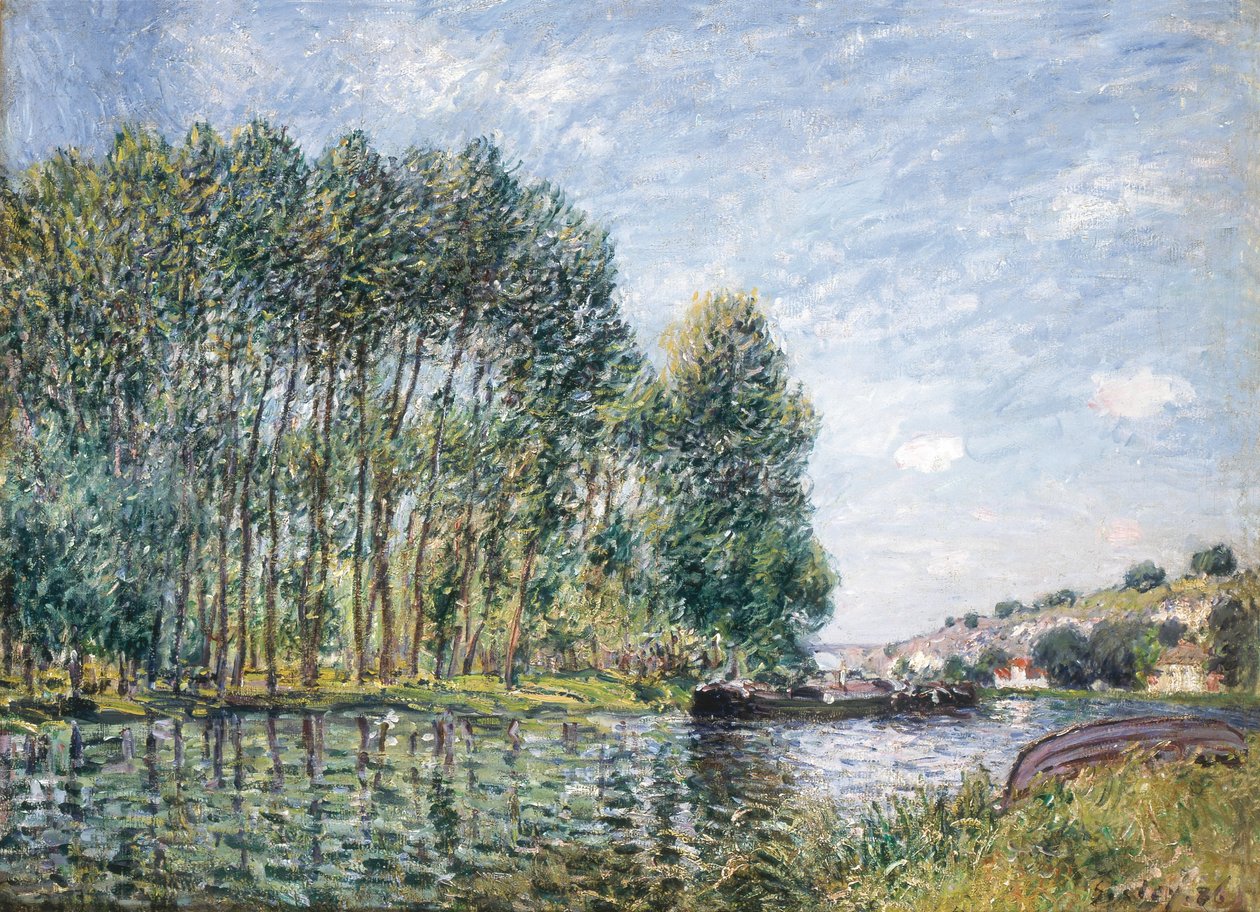 フランス語：Tournant du Loing à Moret 作： アルフレッド・シスレー