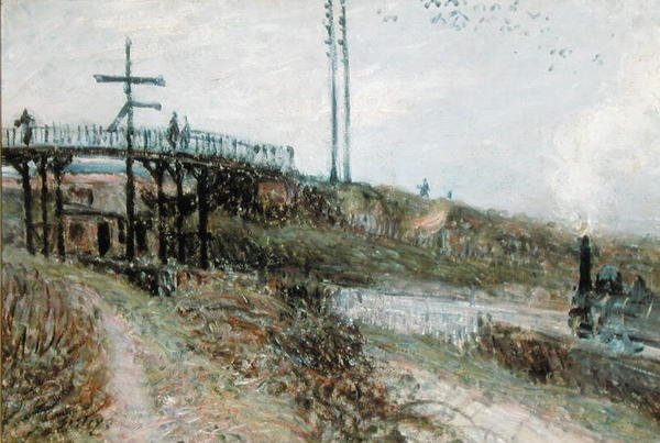 セーヴルの鉄道に架かる歩道橋、1879年頃 作： アルフレッド・シスレー