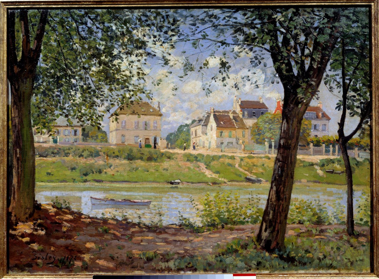 ヴィリューヌーブ ラ・ガレンヌ（セーヌ河畔の村）。アルフレッド・シスレー（1839-1899）の絵画 作： アルフレッド・シスレー