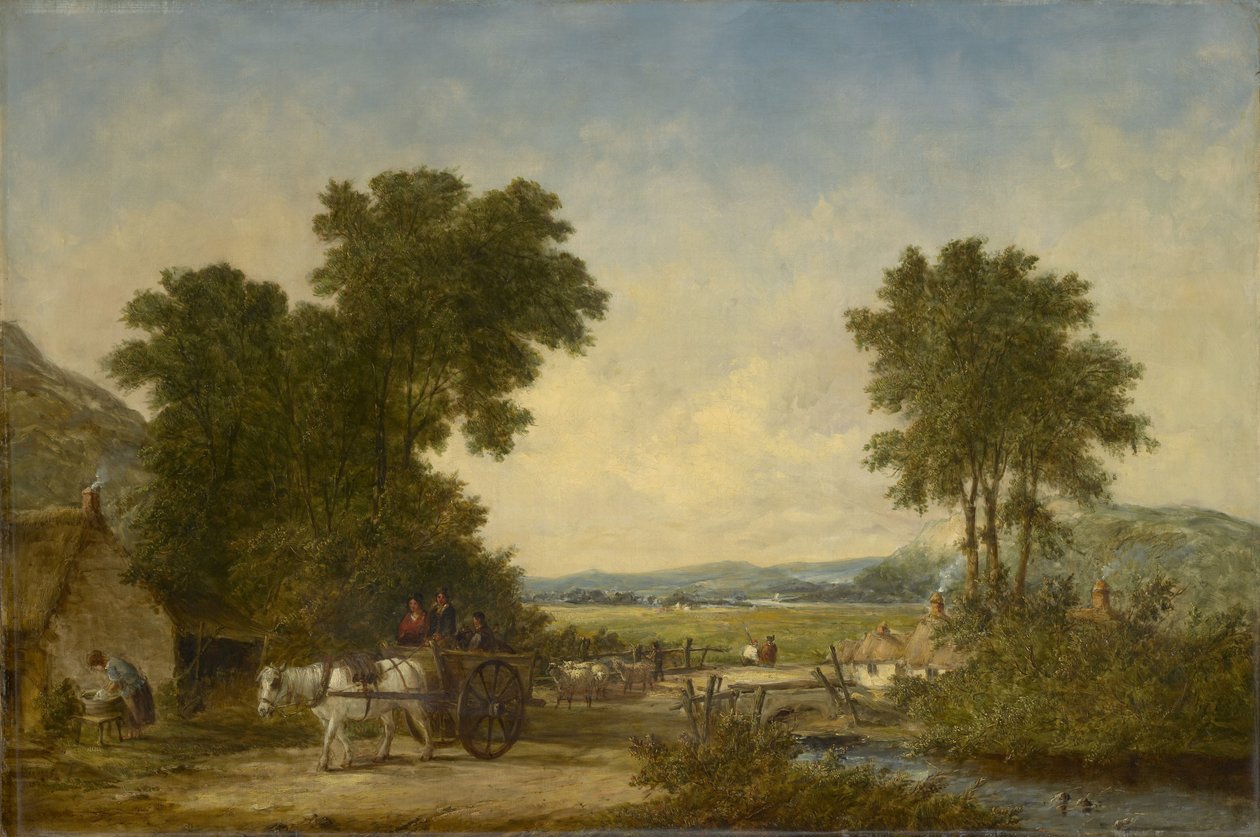 カートにフィギュアが入った森の風景、c.1855 作： アルフレッド・ビッカーズ