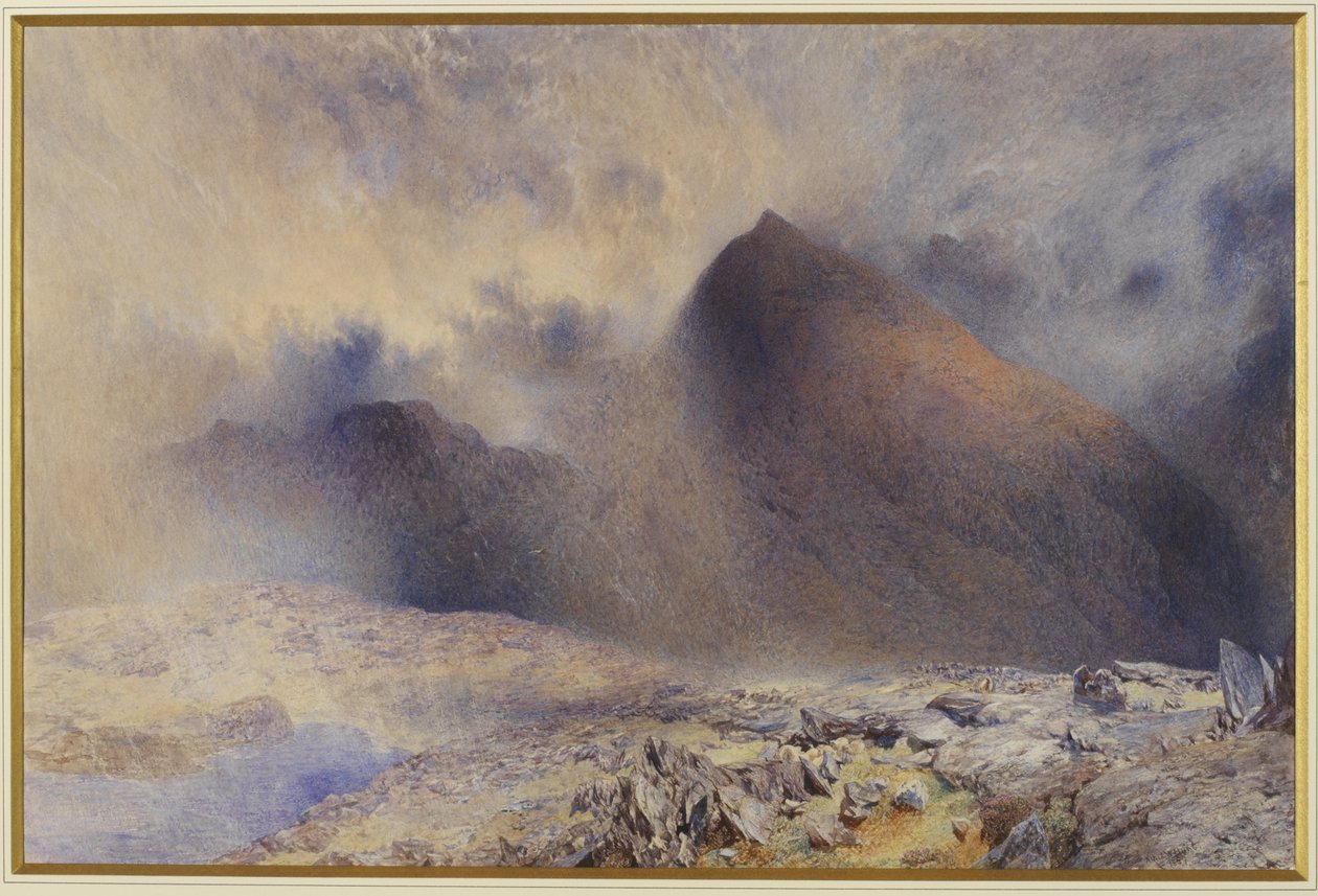 クリアクラウドを通してスノードン山、1857年（紙と鉛筆） 作： アルフレッドウィリアムハント