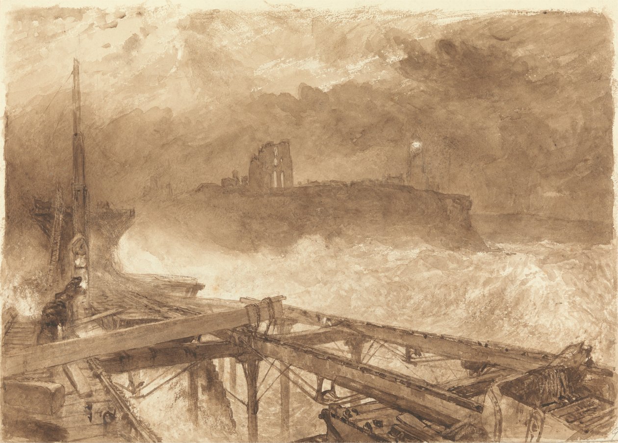 Tutkimus Tynemouth Pier -laiturille - Lamppujen sytytys auringonlaskun aikaan 作： アルフレッドウィリアムハント