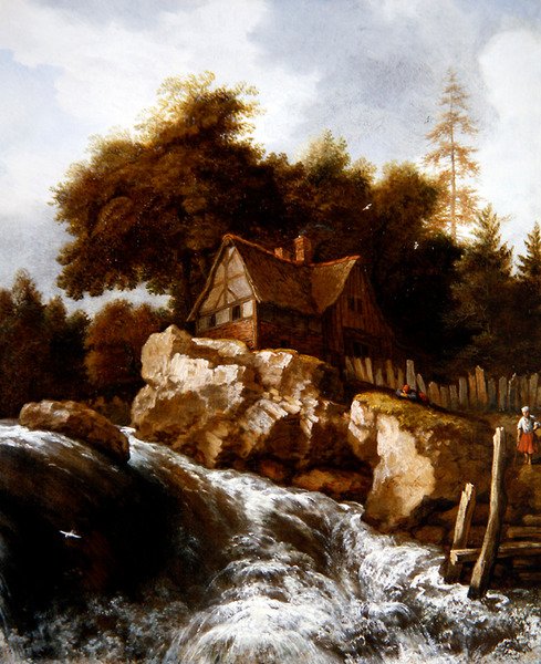北欧のロッキーな風景と道行く農民たち（油彩・キャンバス） 作： Allart van Everdingen