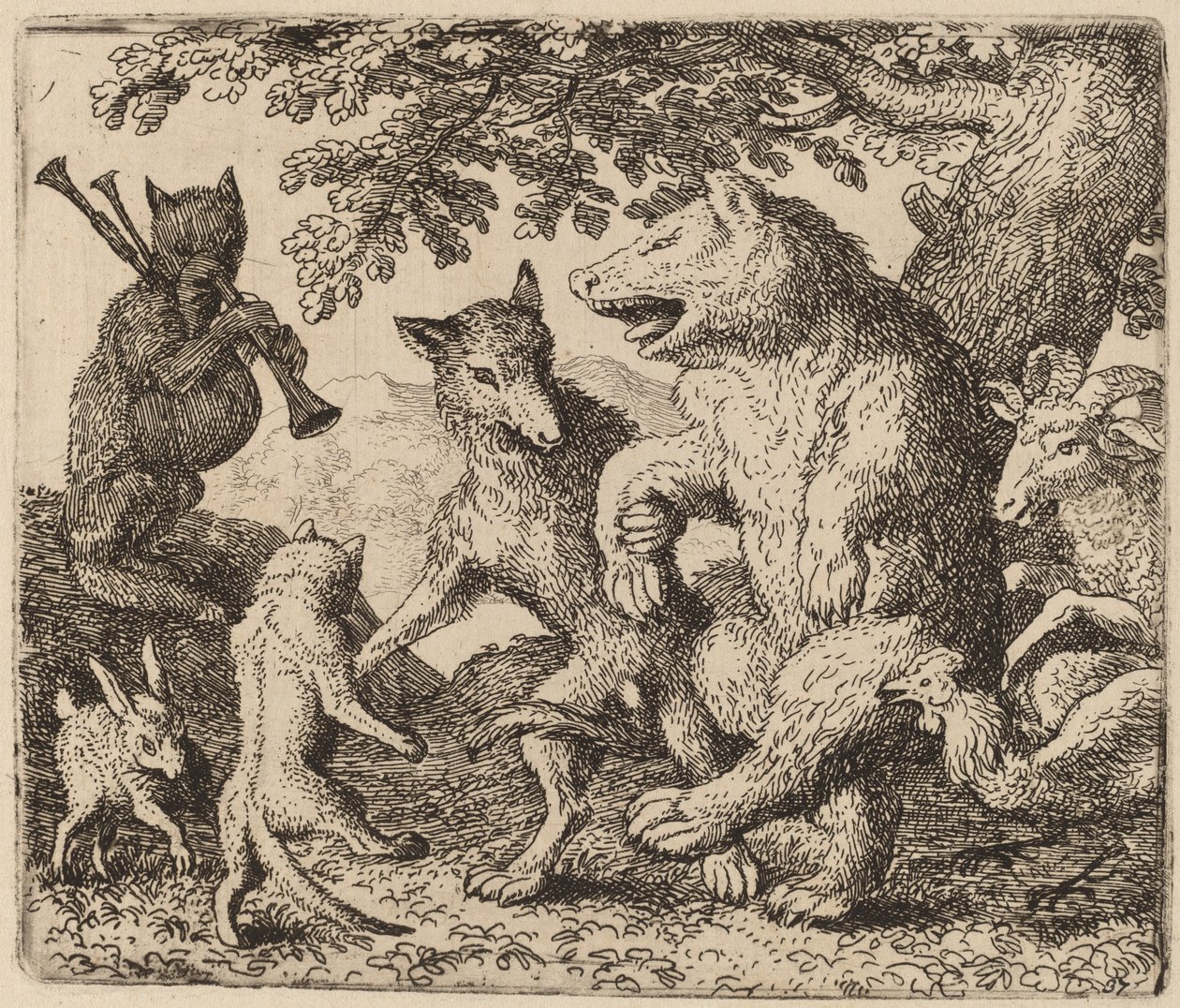 クマとオオカミを喜ぶ、おそらくc。 16451656。 作： Allart van Everdingen