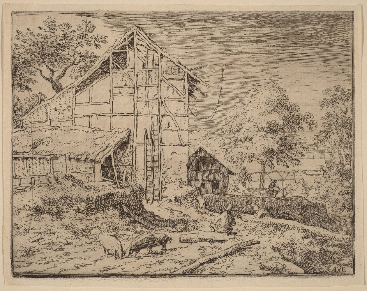 二つの梯子のある小屋 作： Allart van Everdingen